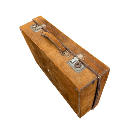 Vintage Tan Suede Suitcase - Retro Mid-Century Travel Case 42cm