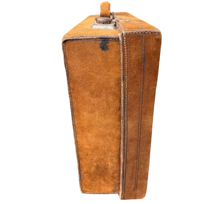 Vintage Tan Suede Suitcase - Retro Mid-Century Travel Case 42cm