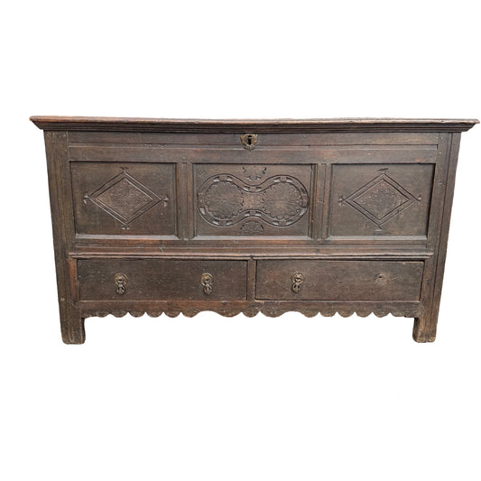 18th Century Carved Oak Mule Chest - Antique Coffer With Drawers