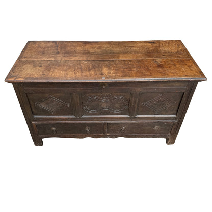 18th Century Carved Oak Mule Chest - Antique Coffer With Drawers