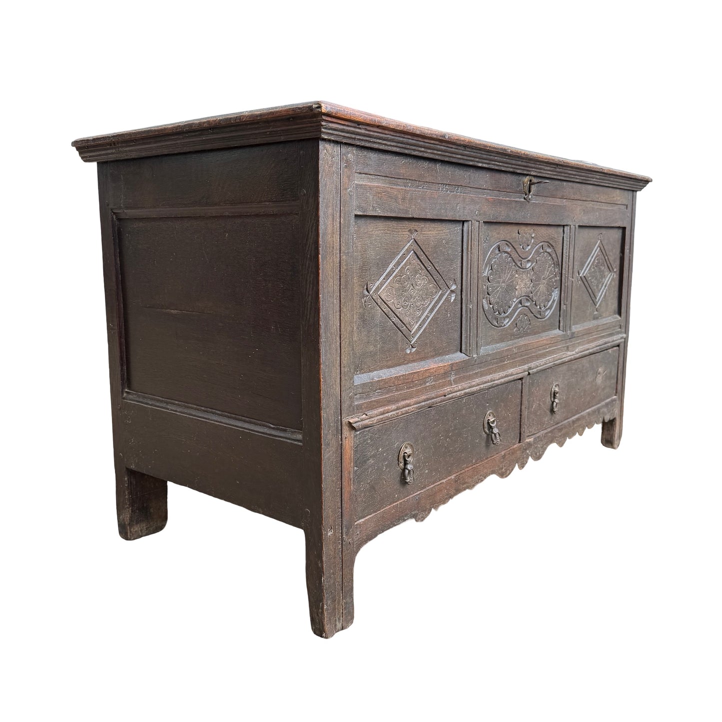 18th Century Carved Oak Mule Chest - Antique Coffer With Drawers