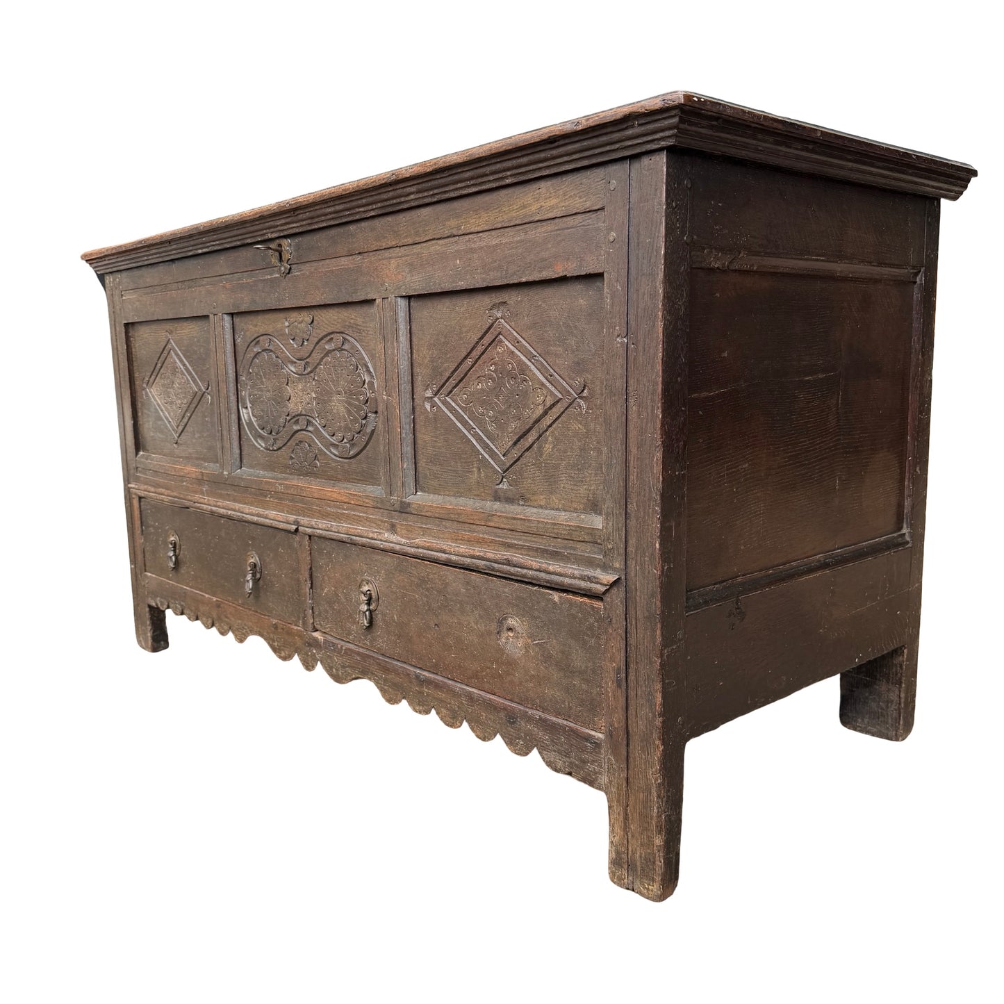 18th Century Carved Oak Mule Chest - Antique Coffer With Drawers