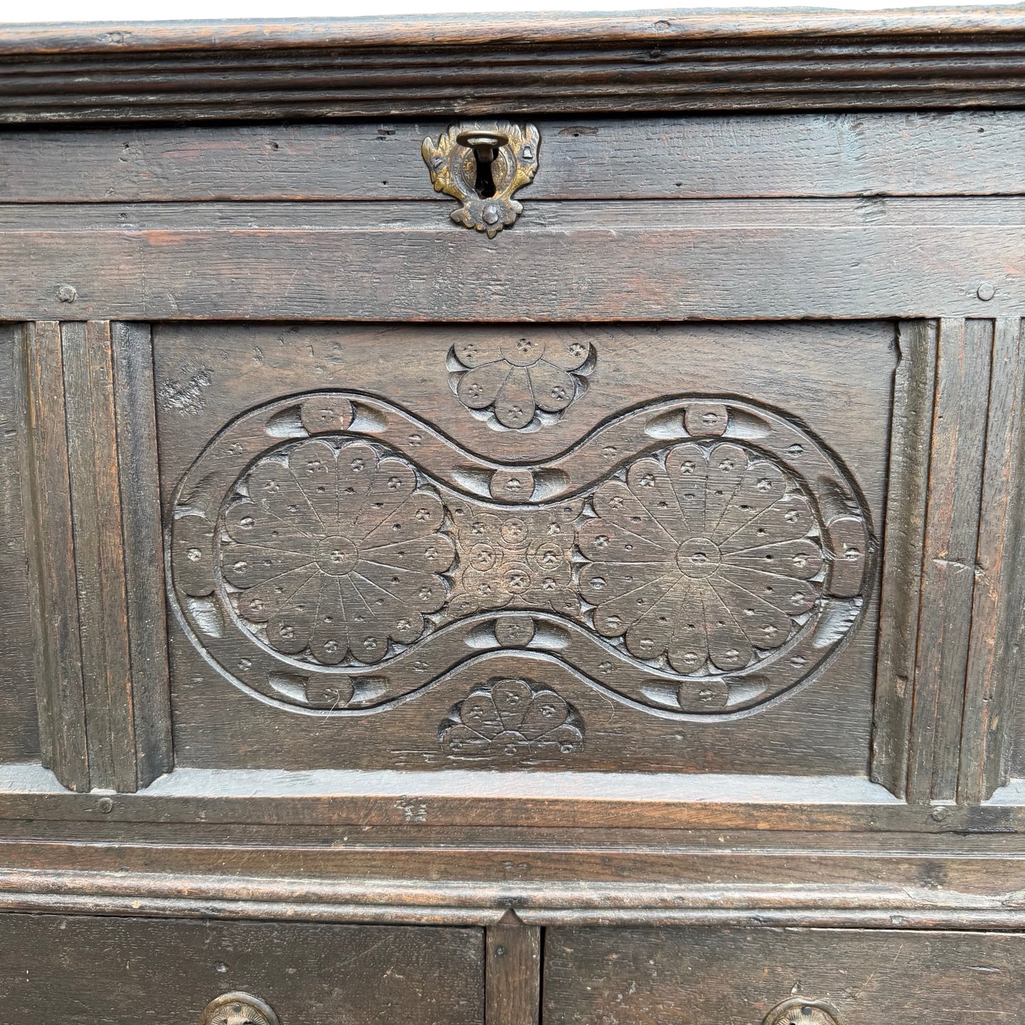 18th Century Carved Oak Mule Chest - Antique Coffer With Drawers