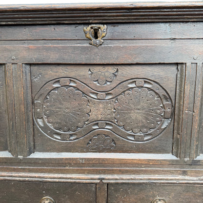 18th Century Carved Oak Mule Chest - Antique Coffer With Drawers