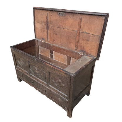 18th Century Carved Oak Mule Chest - Antique Coffer With Drawers