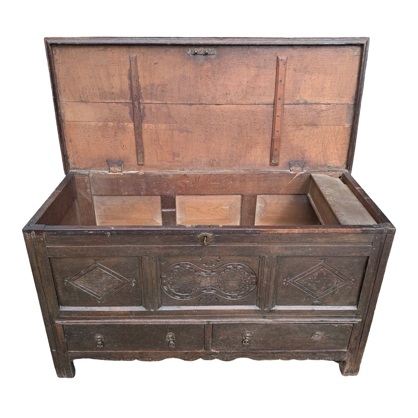 18th Century Carved Oak Mule Chest - Antique Coffer With Drawers