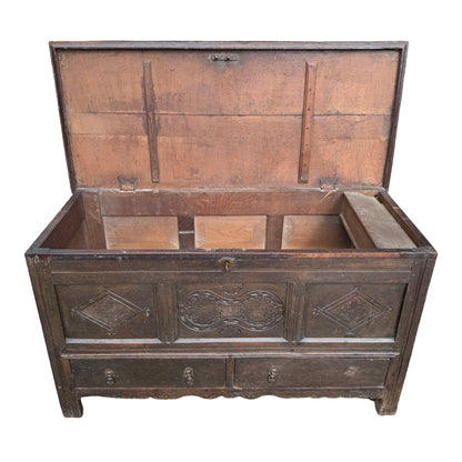 18th Century Carved Oak Mule Chest - Antique Coffer With Drawers