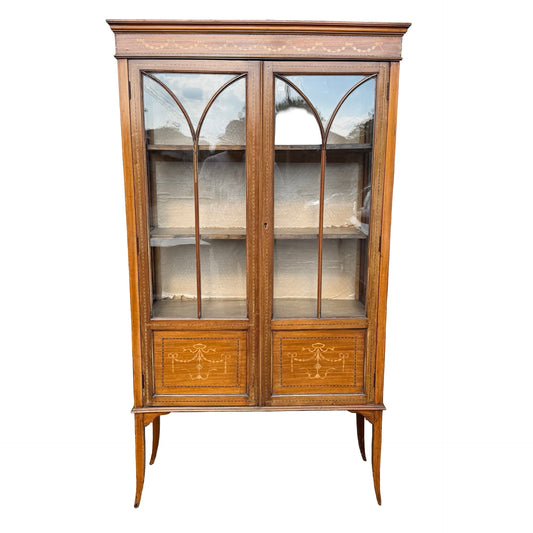 Antique Edwardian Inlaid Mahogany Display Cabinet - Glass Showcase