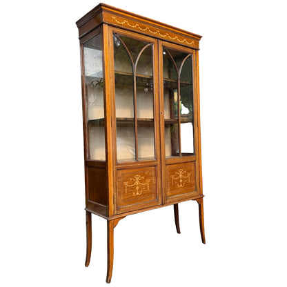Antique Edwardian Inlaid Mahogany Display Cabinet - Glass Showcase