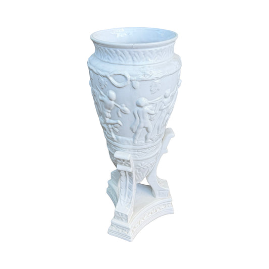 Vintage White Glazed Ceramic Urn / stick stand - Neoclassical Planter 66cm