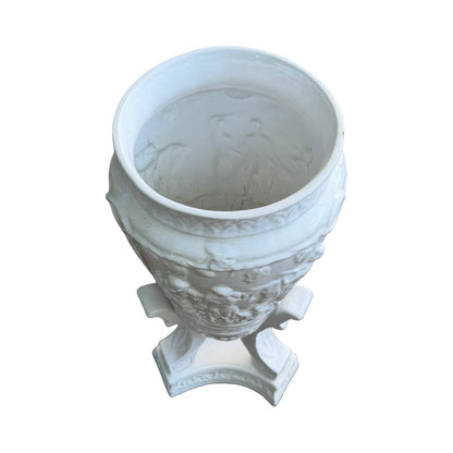 Vintage White Glazed Ceramic Urn / stick stand - Neoclassical Planter 66cm