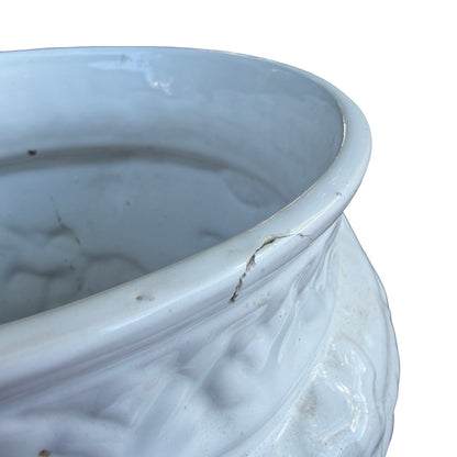 Vintage White Glazed Ceramic Urn / stick stand - Neoclassical Planter 66cm