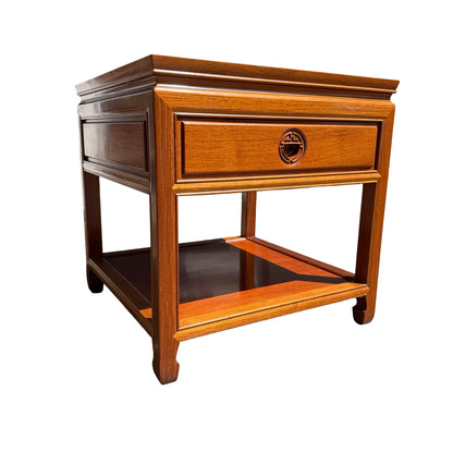 Oriental Square Hardwood Side Lamp Table - Ming Style Bedside Chest 56cm