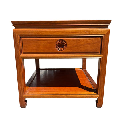 Oriental Square Hardwood Side Lamp Table - Ming Style Bedside Chest 56cm
