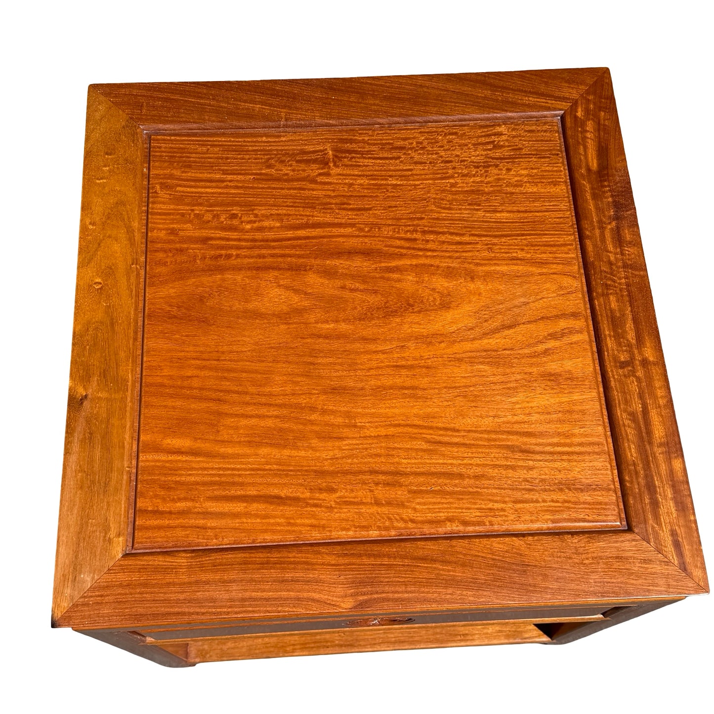 Oriental Square Hardwood Side Lamp Table - Ming Style Bedside Chest 56cm