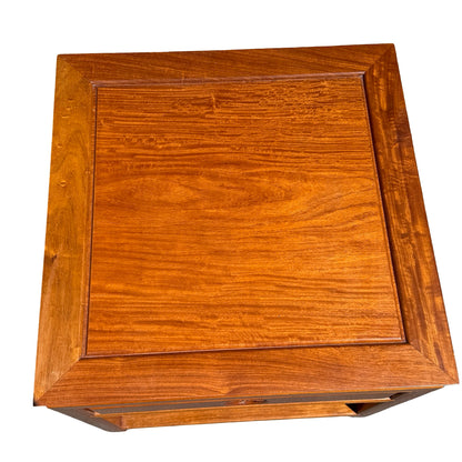 Oriental Square Hardwood Side Lamp Table - Ming Style Bedside Chest 56cm