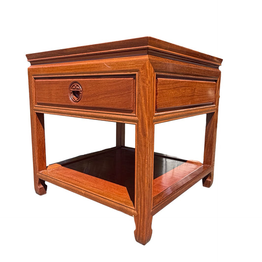 Oriental Square Hardwood Side Lamp Table - Ming Style Bedside Chest 56cm