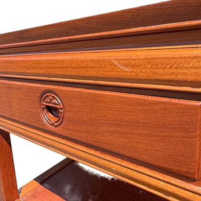 Oriental Square Hardwood Side Lamp Table - Ming Style Bedside Chest 56cm