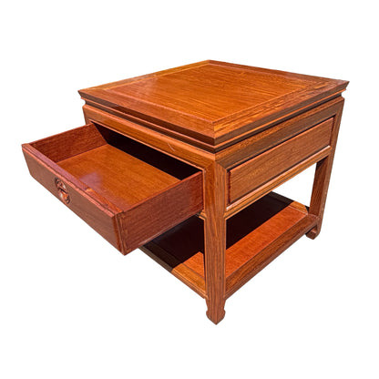 Oriental Square Hardwood Side Lamp Table - Ming Style Bedside Chest 56cm