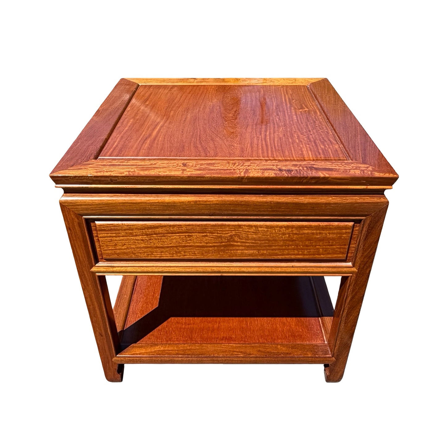 Oriental Square Hardwood Side Lamp Table - Ming Style Bedside Chest 56cm
