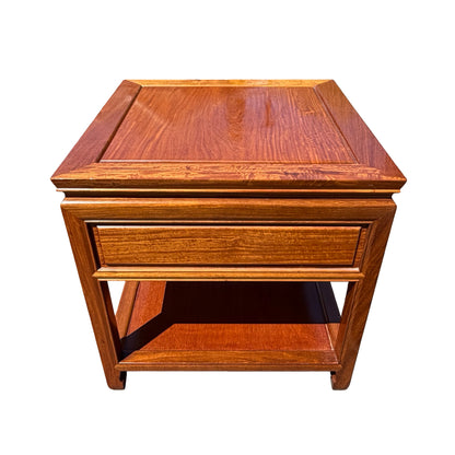 Oriental Square Hardwood Side Lamp Table - Ming Style Bedside Chest 56cm