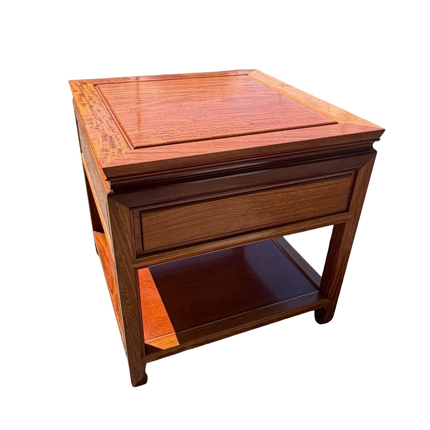 Oriental Square Hardwood Side Lamp Table - Ming Style Bedside Chest 56cm