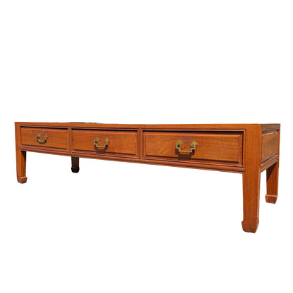 Large Oriental Hardwood Coffee Table - 3 Drawer Media Console 152cm