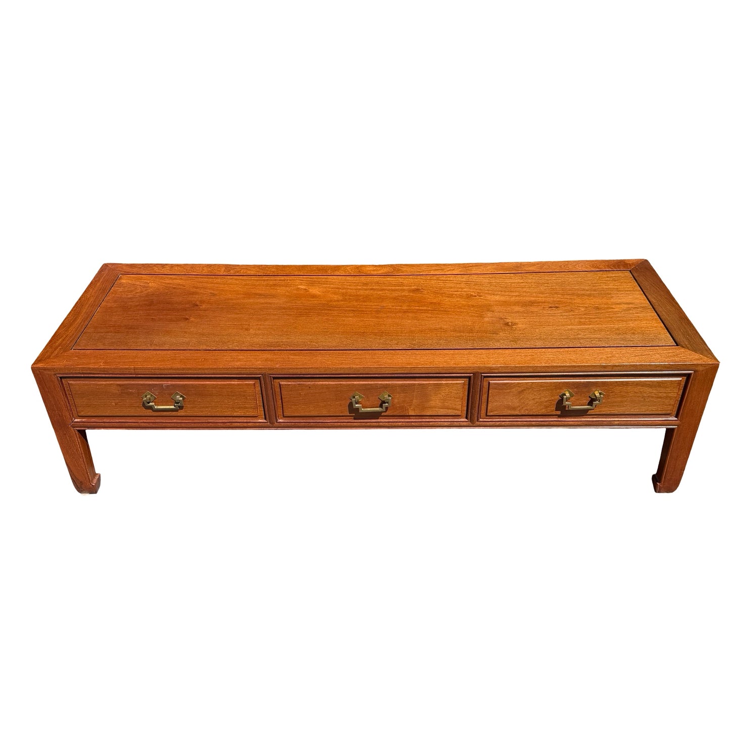 Large Oriental Hardwood Coffee Table - 3 Drawer Media Console 152cm