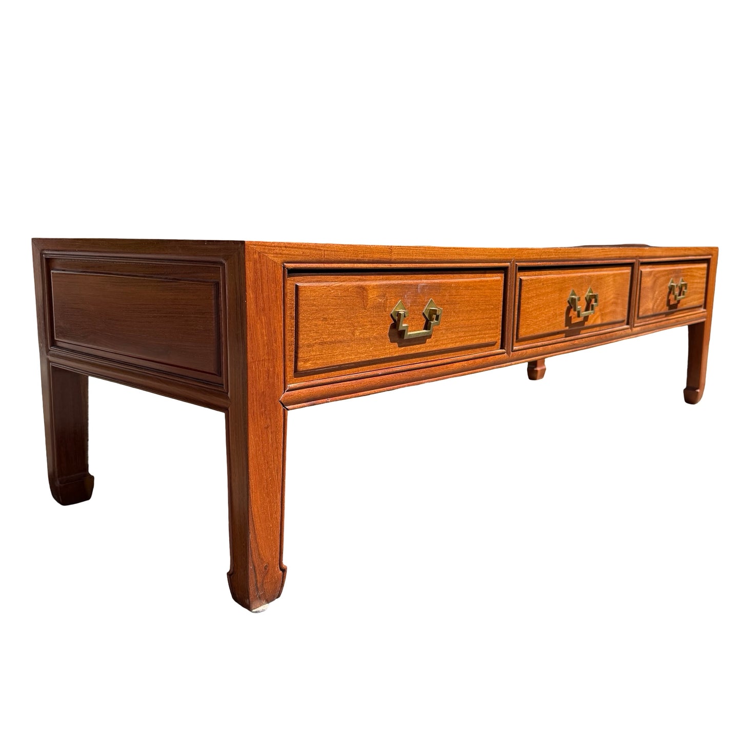 Large Oriental Hardwood Coffee Table - 3 Drawer Media Console 152cm