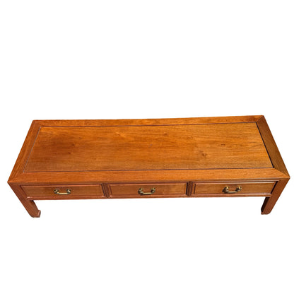 Large Oriental Hardwood Coffee Table - 3 Drawer Media Console 152cm