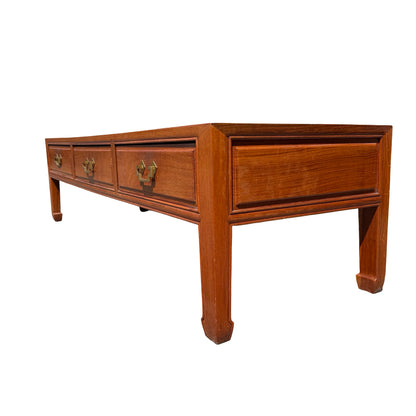 Large Oriental Hardwood Coffee Table - 3 Drawer Media Console 152cm