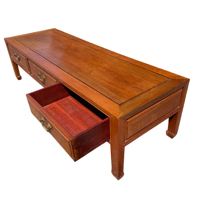 Large Oriental Hardwood Coffee Table - 3 Drawer Media Console 152cm
