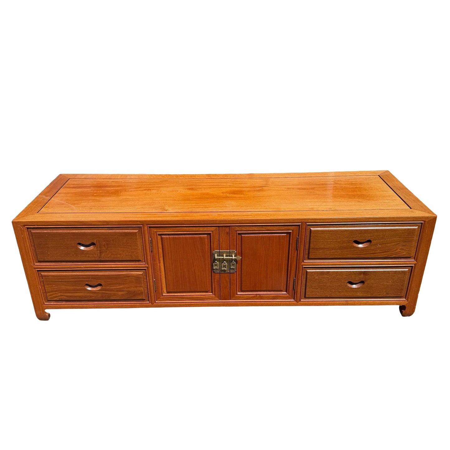 late 20th-century Oriental hardwood media console or low sideboard