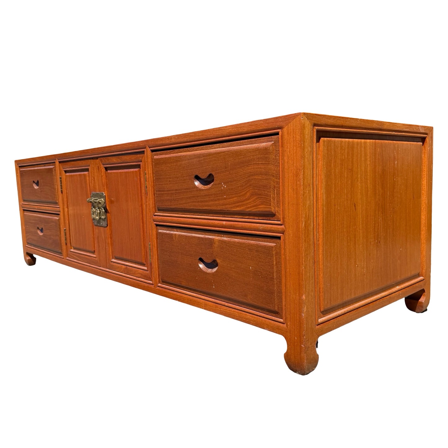 late 20th-century Oriental hardwood media console or low sideboard
