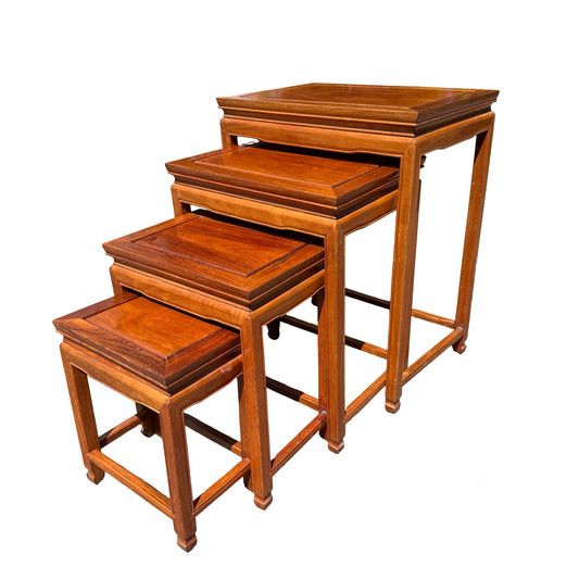 Set of 4 Oriental Hardwood Nesting Tables - Ming Style Nest of Tables
