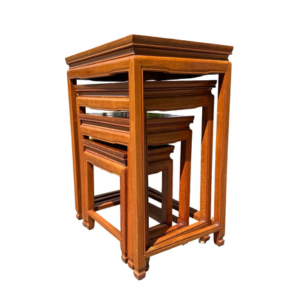 Set of 4 Oriental Hardwood Nesting Tables - Ming Style Nest of Tables