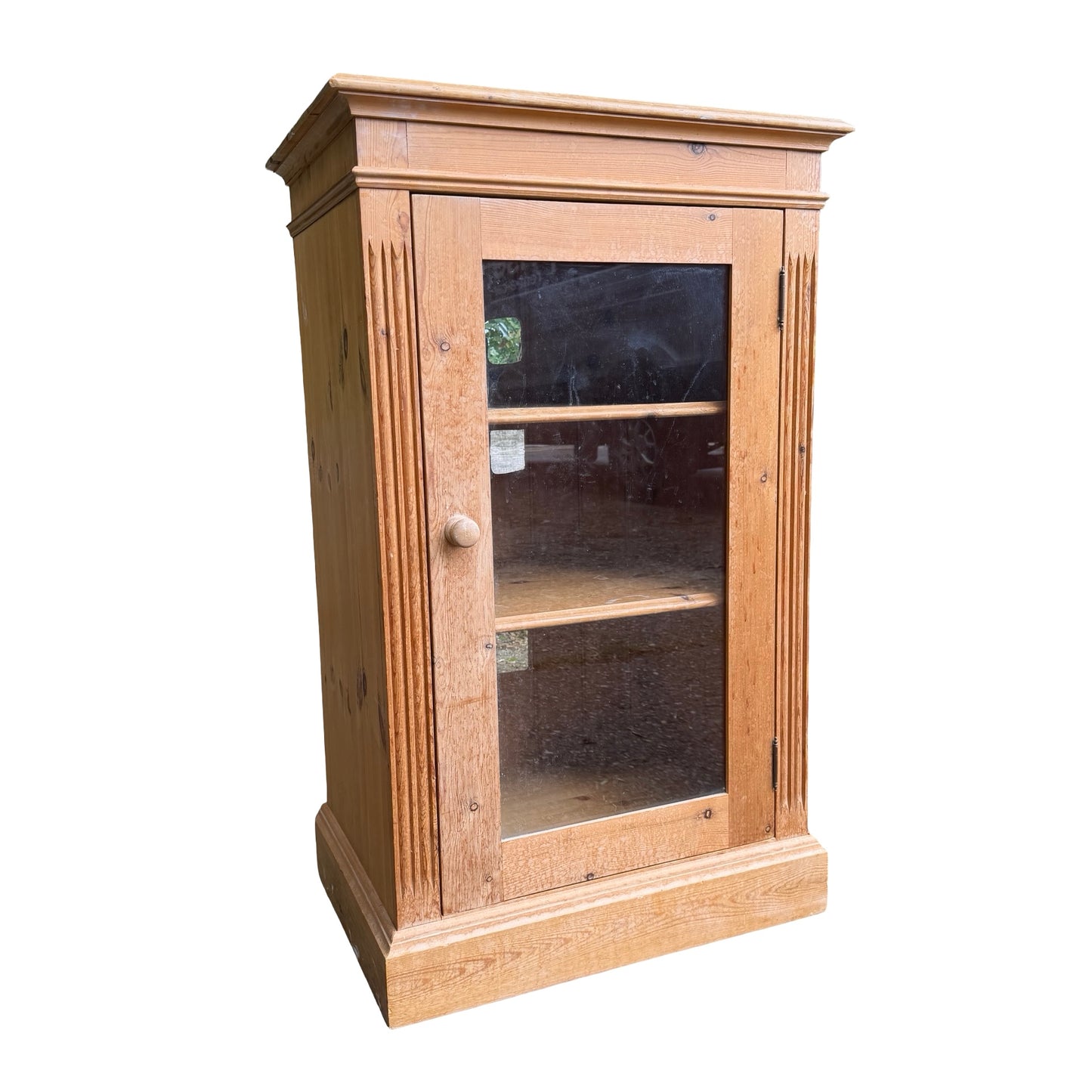Vintage Glazed Pine Display Cabinet - Small Bookcase Media Cupboard
