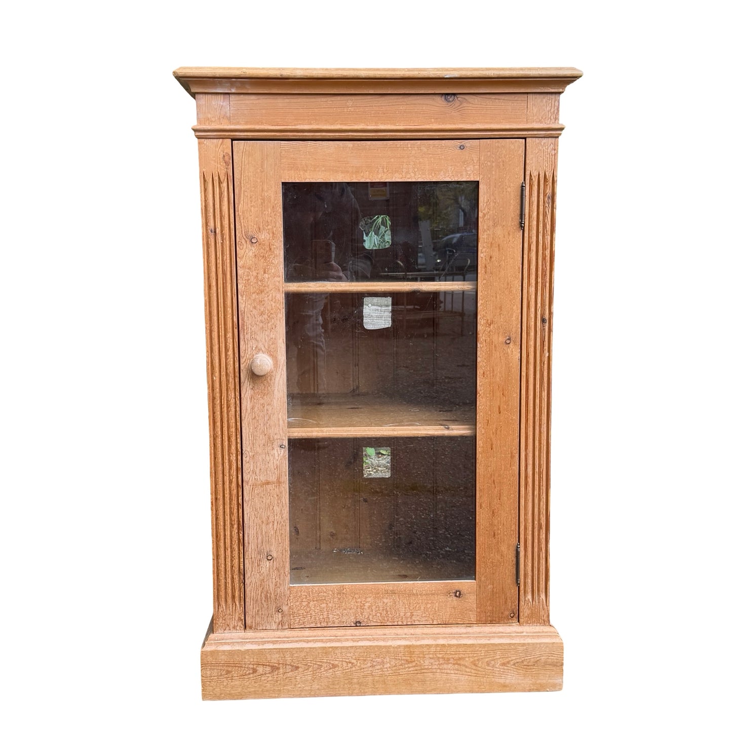 Vintage Glazed Pine Display Cabinet - Small Bookcase Media Cupboard