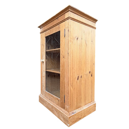 Vintage Glazed Pine Display Cabinet - Small Bookcase Media Cupboard