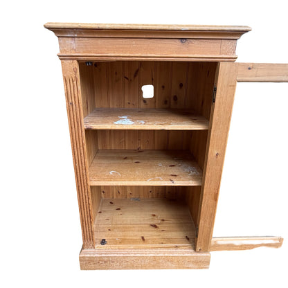 Vintage Glazed Pine Display Cabinet - Small Bookcase Media Cupboard