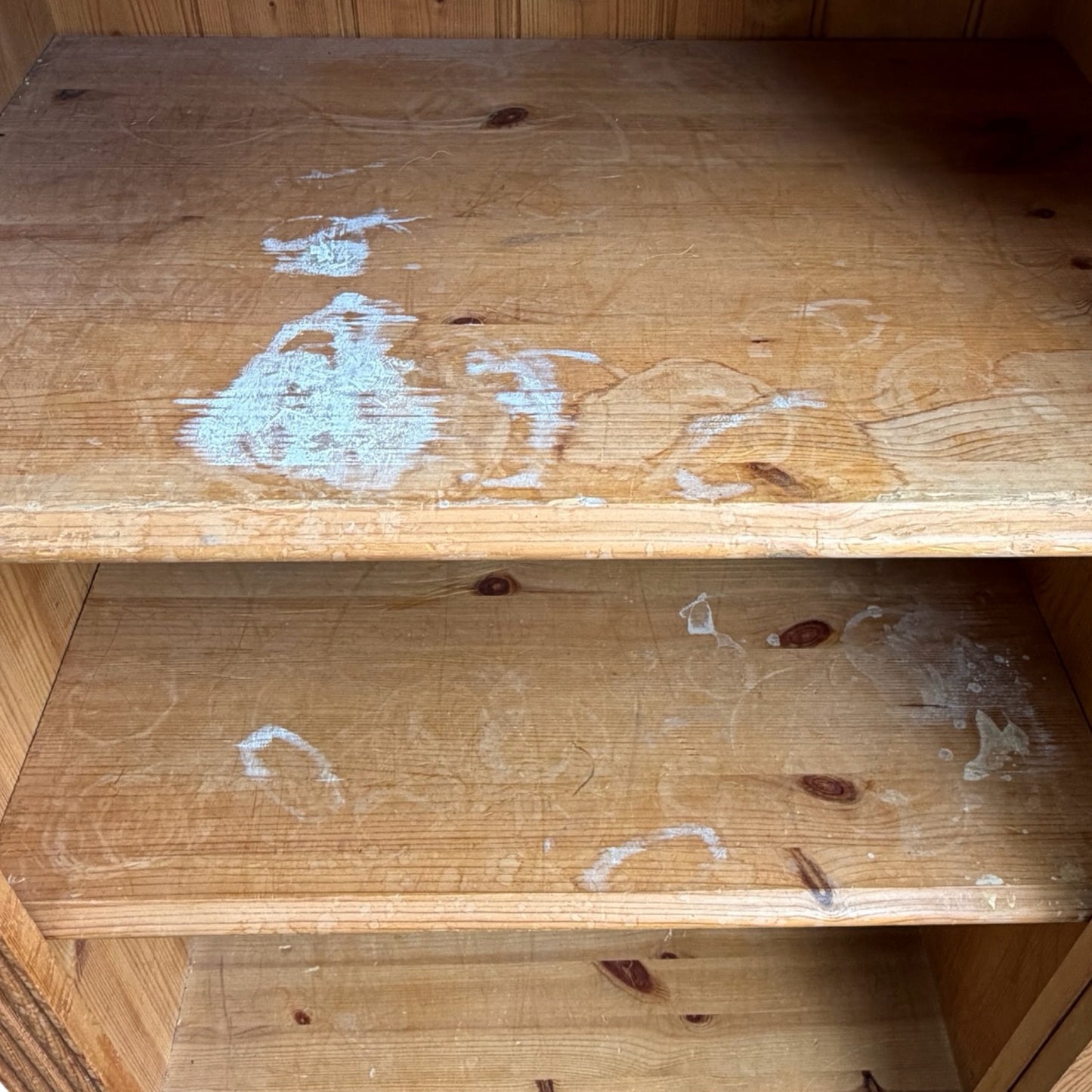 Vintage Glazed Pine Display Cabinet - Small Bookcase Media Cupboard
