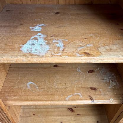 Vintage Glazed Pine Display Cabinet - Small Bookcase Media Cupboard