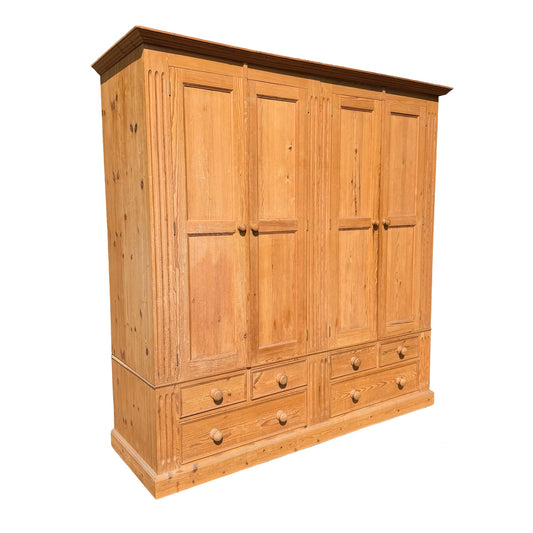 Large Quadruple Solid Pine Wardrobe - 4 Door 6 Drawer Farmhouse Armoire