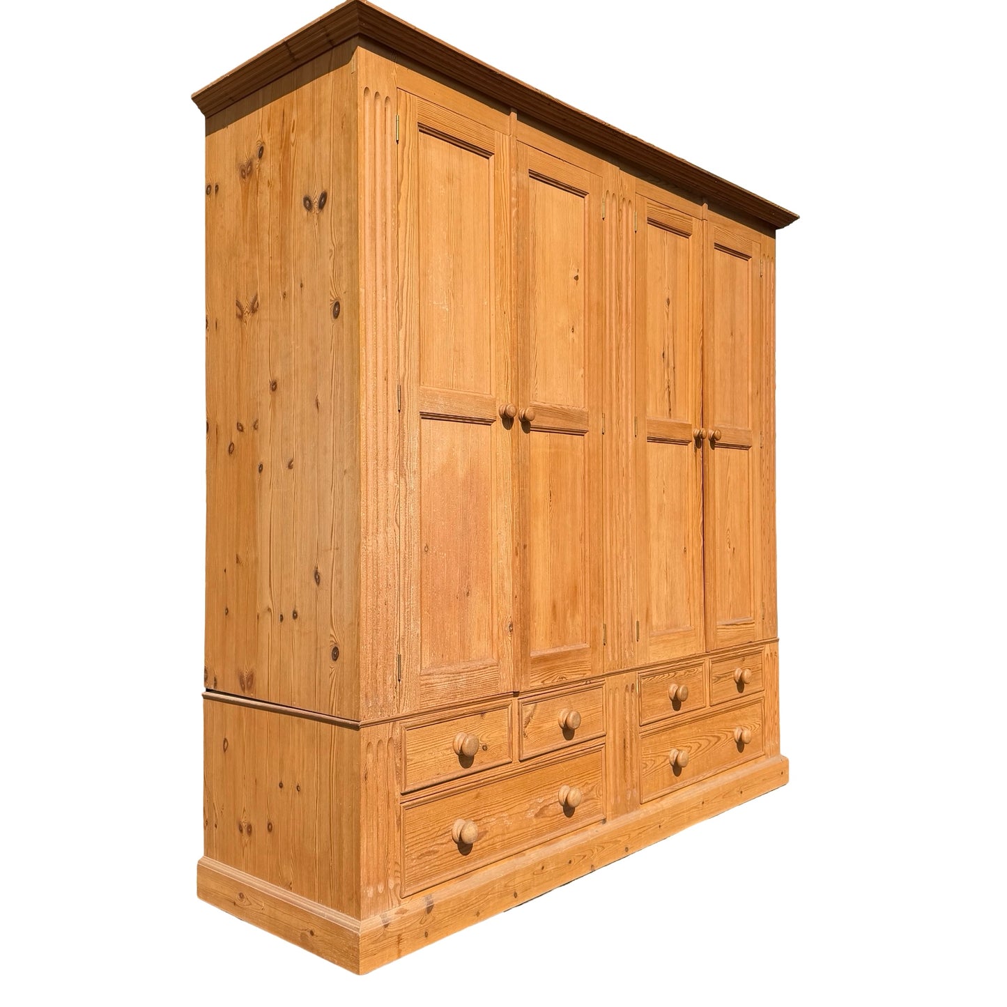 Large Quadruple Solid Pine Wardrobe - 4 Door 6 Drawer Farmhouse Armoire
