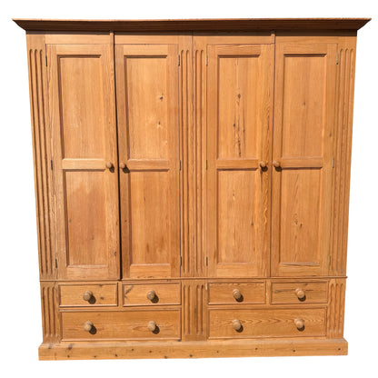 Large Quadruple Solid Pine Wardrobe - 4 Door 6 Drawer Farmhouse Armoire