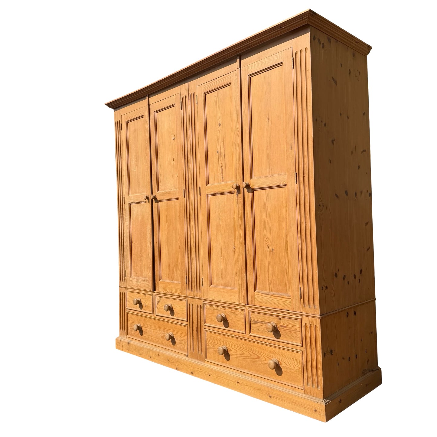 Large Quadruple Solid Pine Wardrobe - 4 Door 6 Drawer Farmhouse Armoire