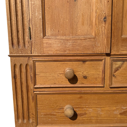 Large Quadruple Solid Pine Wardrobe - 4 Door 6 Drawer Farmhouse Armoire