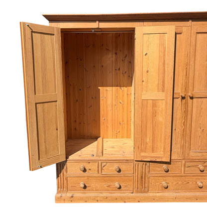 Large Quadruple Solid Pine Wardrobe - 4 Door 6 Drawer Farmhouse Armoire