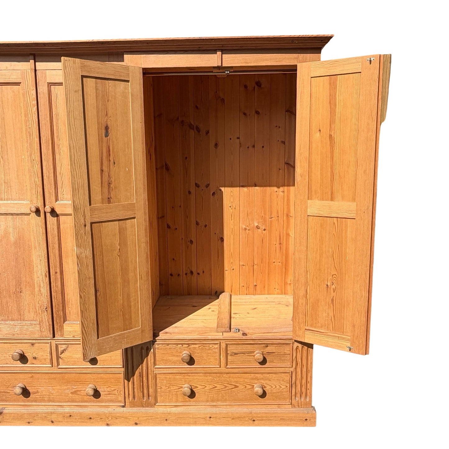 Large Quadruple Solid Pine Wardrobe - 4 Door 6 Drawer Farmhouse Armoire