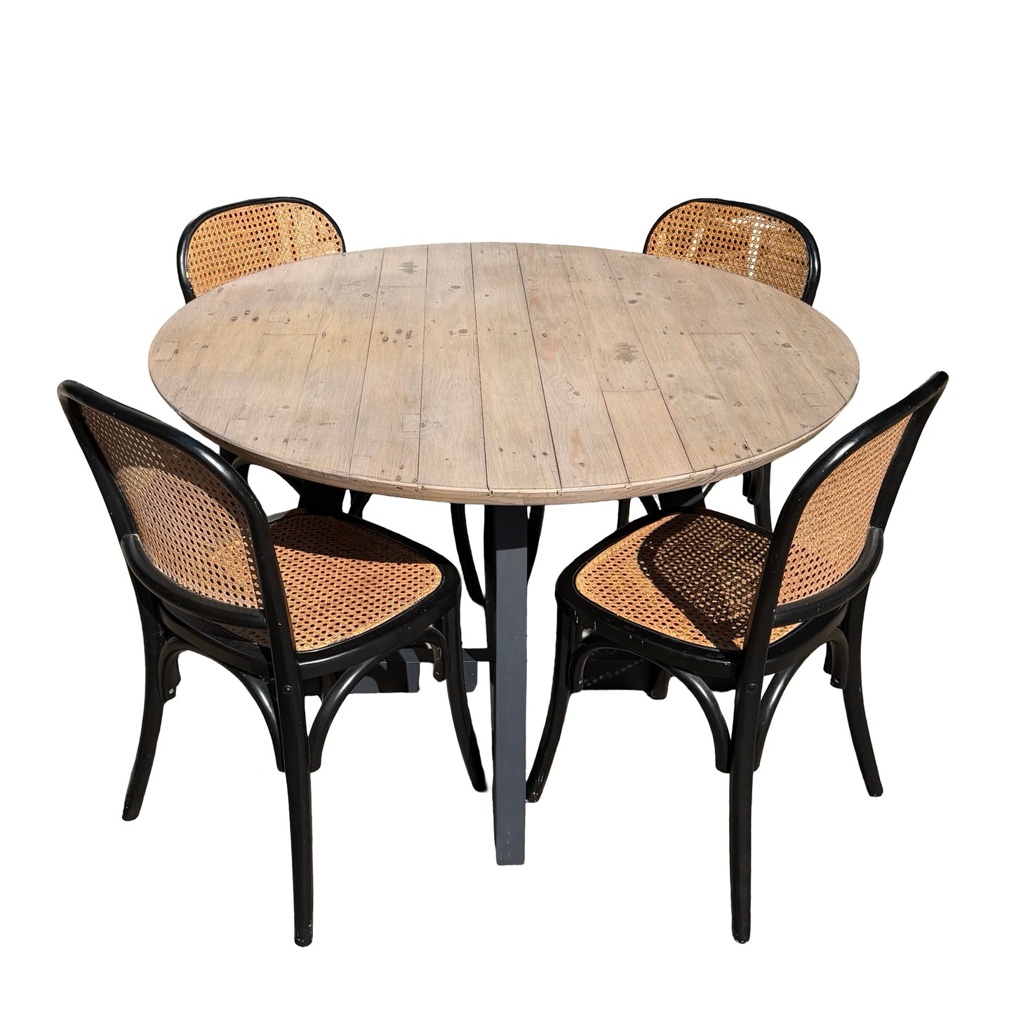 Cox & Cox Reclaimed Wood Dining Table & 4 Cane Bistro Chairs Set